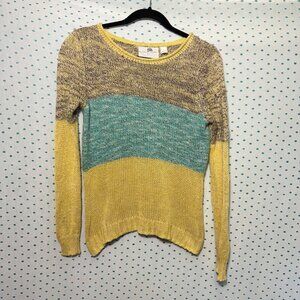 Anthropologie GUILIANA LEILA Yellow Linen Striped Sunk Daffodil Sweater